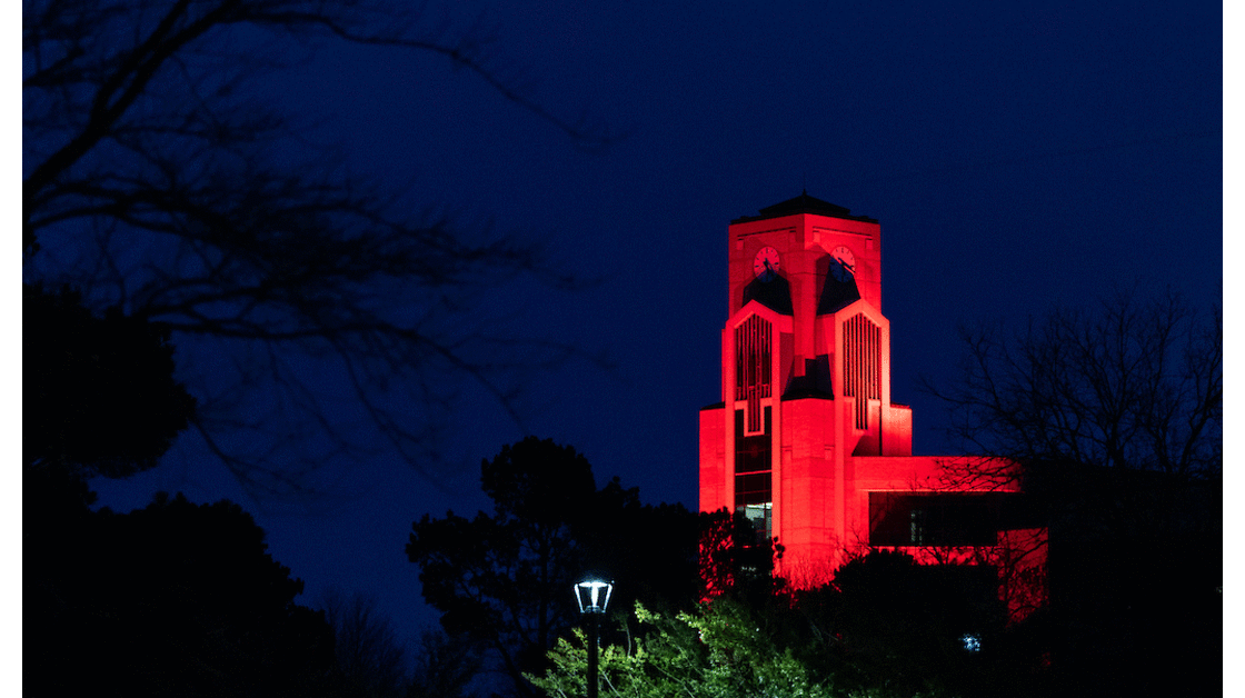Ellis Library Tower Offers Colorful Salutes during Month of Graduations